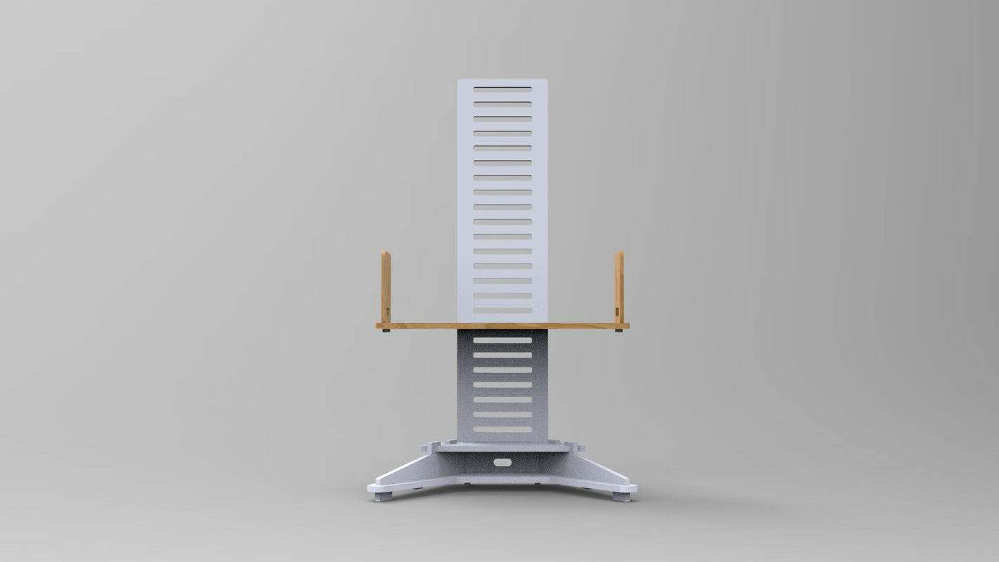 The Desk star lap desk showing front view attached as a shelf with bookends